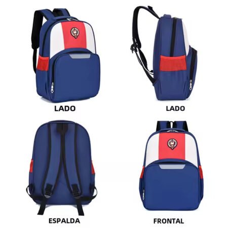 Mochila Escolar Infantil Tricolor – Nylon Oxford Impermeable con Bolsillos Laterales y Detalle Reflectante - Imagen 3