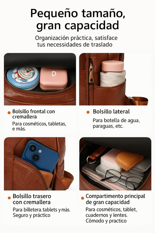 Mochila Vintage Impermeable de Poliéster con Respaldo Ergonómico - Imagen 2