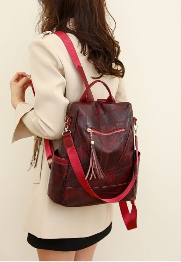 Mochila Femenina PU Impermeable Antirrobo con USB y Porta Laptop - Imagen 7
